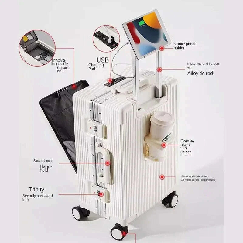 new-suitcase-front-opening-laptop-bag-aluminum-frame-luggage-with-usb-port-password-trolley-case-travel-suitcases-20-28-inchkimlud-womens-fashion-34613301