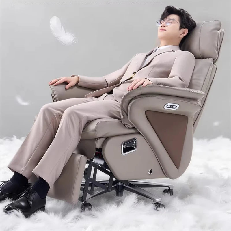 Genuine Leather Reclining Gaming Chair — Gray | KIMLUD