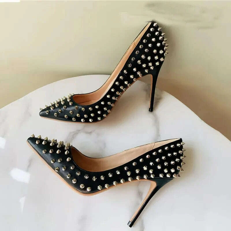 KIMLUD, Veowalk Silvet Gold Revits Women Sexy 12cm Pointed Toe High Heels Ladies Shallow Stiletto Pumps Shiny Wedding Party Dress Shoes, KIMLUD Womens Clothes