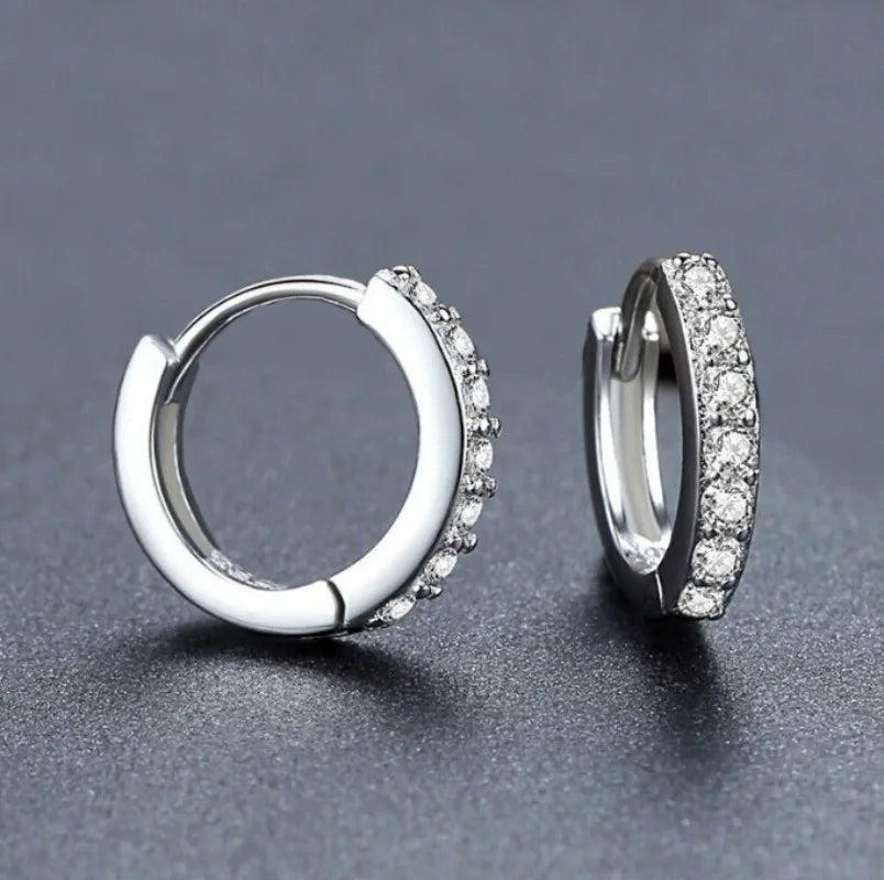 Sterling Silver Earrings Shining Zircon Circle Hoops — Silver | KIMLUD