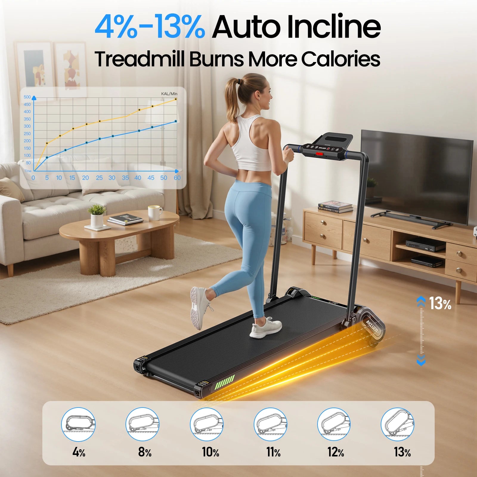 Aluminum Walking Pad Treadmill With Auto Incline — Black | KIMLUD