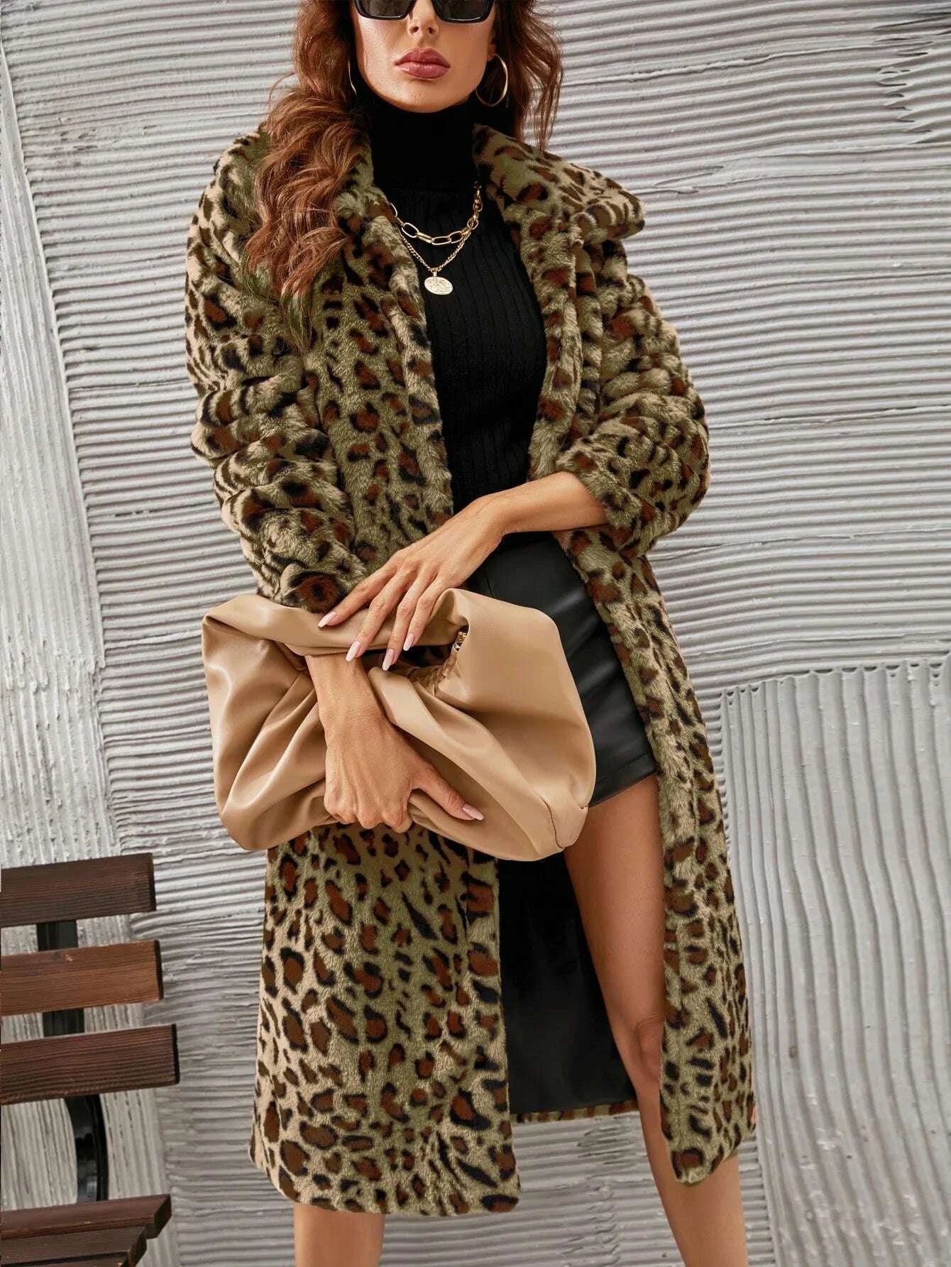 KIMLUD, Autumn Winter New Fashion European American Women's Leopard Casual Trendy Loose Faux Fur Coats Female Daily Luxury Clothes Tops, KIMLUD Womens Clothes