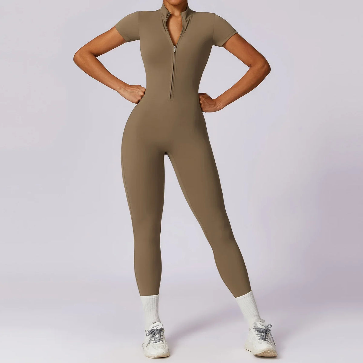 Yoga Jumpsuit – Seamless Zipper – Polyester Long Sleeve | KIMLUD