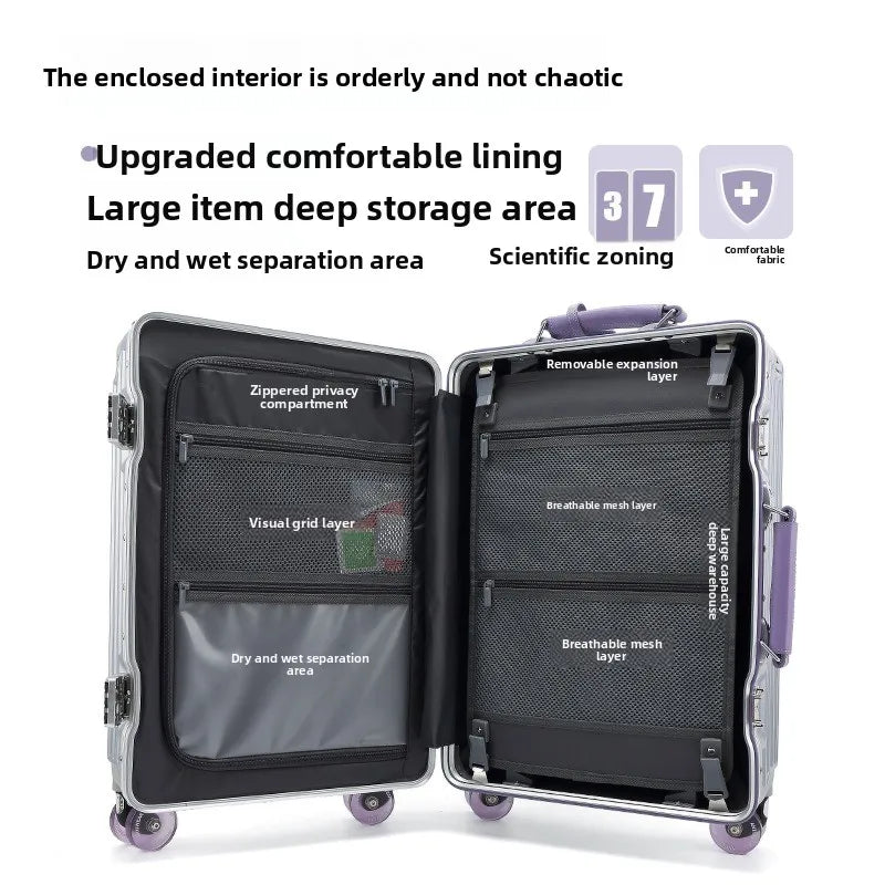 Wide-Handle Travel Suitcase With Cup Holder — Black | KIMLUD