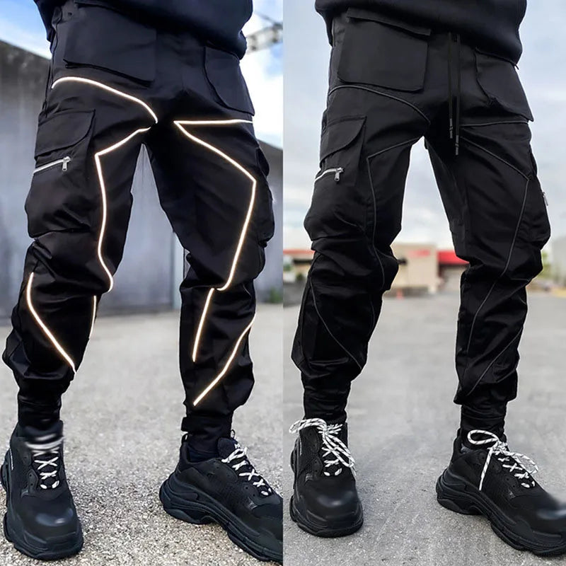 Patchwork Cargo Jogger Trousers Multi Pocket — Black And White Patchwork | KIMLUD