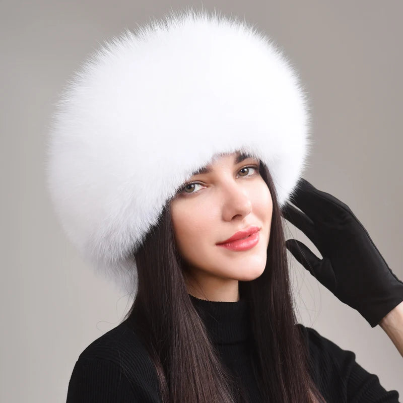 Hot Sale 100% natural Fox Fur Hat Women Caps  Winter Warm Hat Thick Fur Cap Female Fashion For Women Hat With Earmuffs Hats