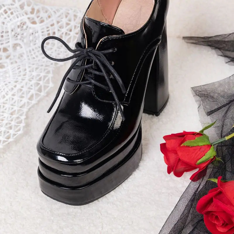 Pumps – Plus Size 43-45, 14cm Heel, Lace-Up – Square Heel | KIMLUD