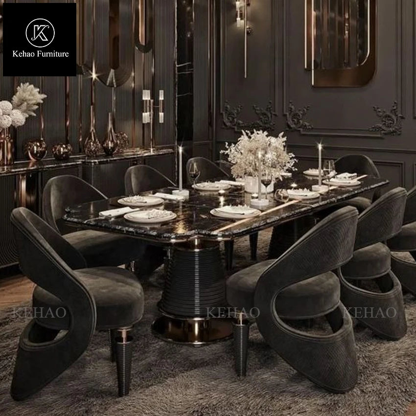 Marble Top Dining Table Set With Eight To Ten Chairs — Ivory | KIMLUD