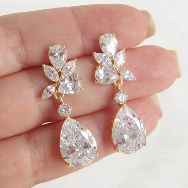 Crystal Drop Earrings Cubic Zirconia Bling — Silver | KIMLUD