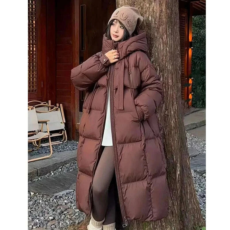 KIMLUD, Women's Down Cotton Padded Jackets Korean Thickened Warm Long Overcoat Solid Hooded Overall Topcoat 2024 Winter, KIMLUD Womens Clothes