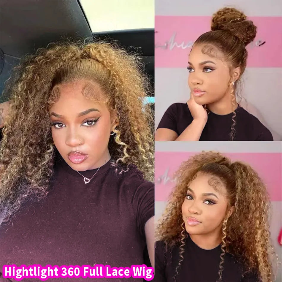 360 Lace Front Wig – Deep Wave Highlight – Human Hair – Honey Blonde | KIMLUD