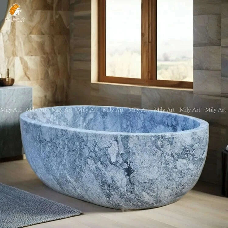 KIMLUD, Custom Grey Stone Round Marble Natural Graphic Design Modern Freestanding Bath Tub Bathtub for Sale, KIMLUD Womens Clothes