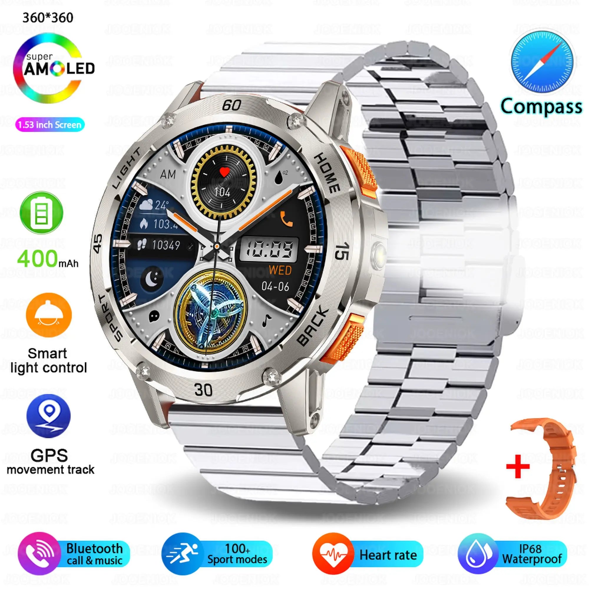 Outdoor Sport Smart Watch Men Compass 400mAh Battery Flashlight Health Monitoring Waterproof Bluetooth Call Smartwatch 2025 New