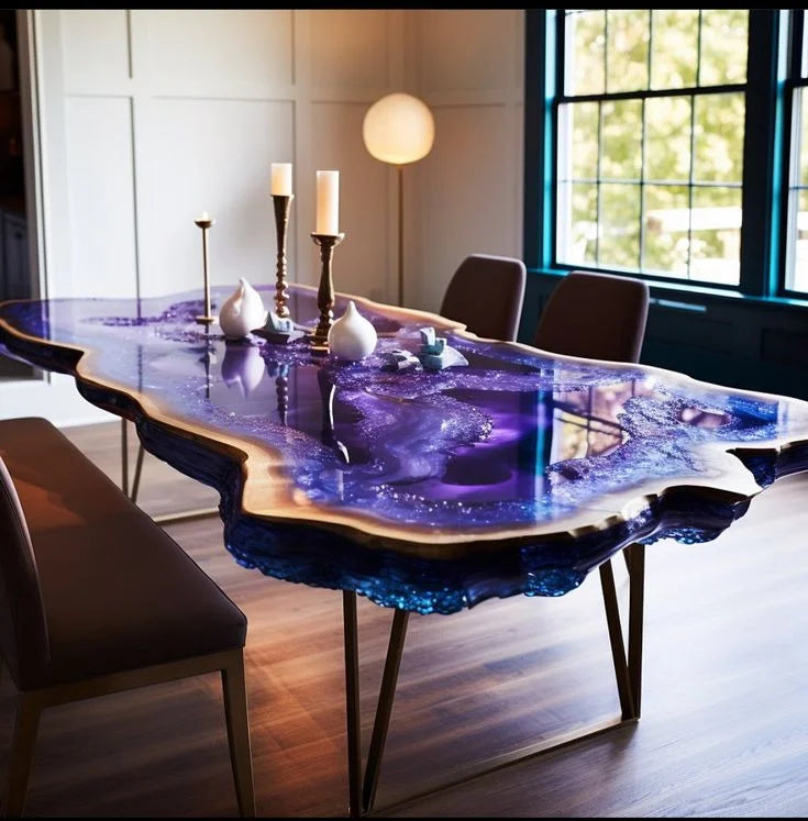Solid Walnut River Epoxy Dining Table — Walnut | KIMLUD