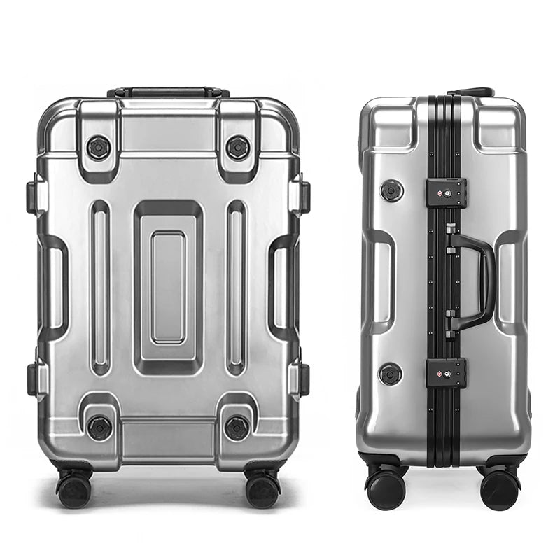 Aluminum Frame Solid Luggage With Wheels — Silver | KIMLUD