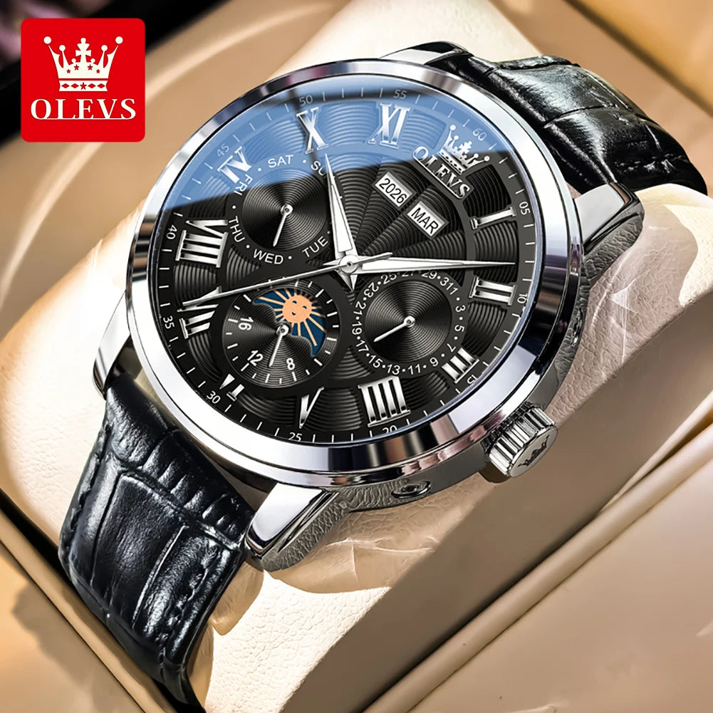 Stainless Steel Mens Watch Moon Phase Automatic — Silver | KIMLUD