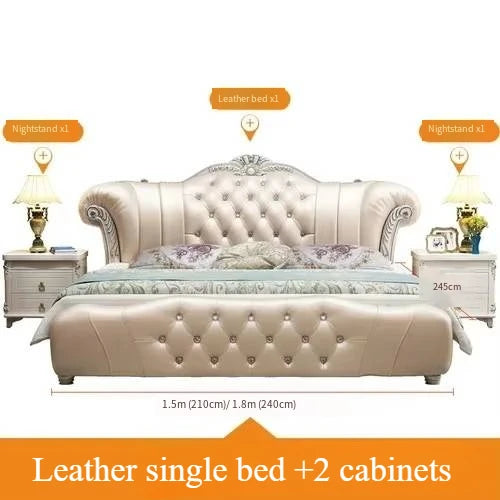 Wood Modern Leather Bed European Style With Contoured Frame And Plush Upholstery — Cream Ivory | KIMLUD