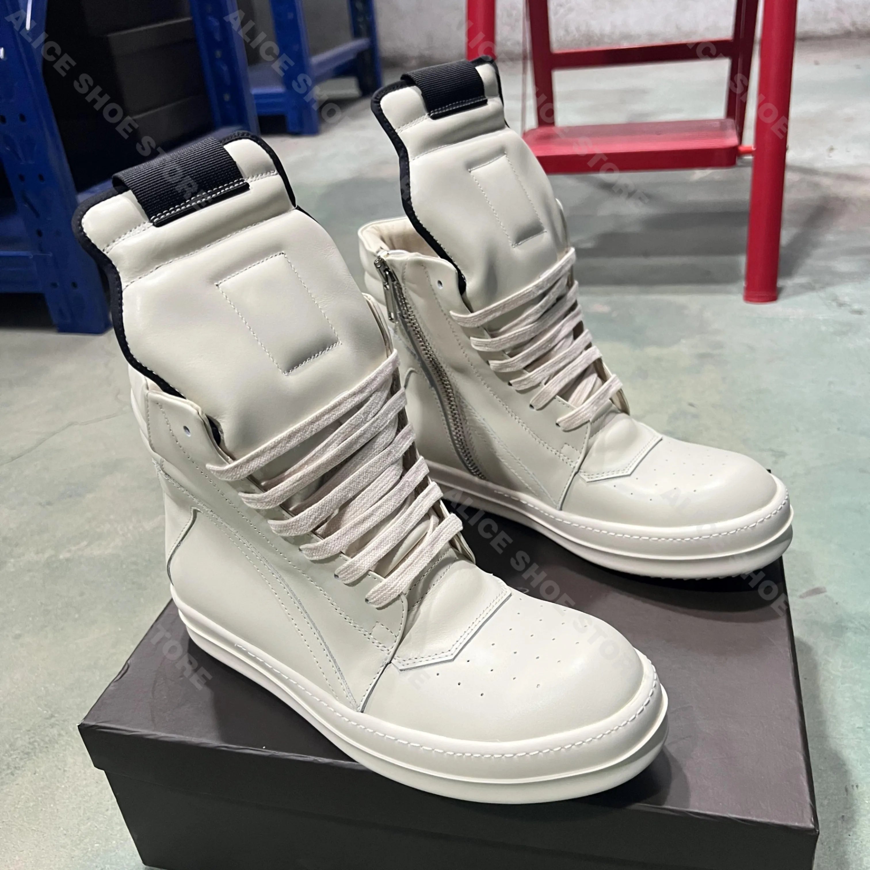 Brand Men Ankle Boot Casual Leather High Top Women Sneaker White Geobasket Zipper Luxury Trainer Designer Thick-sole Flat Shoe