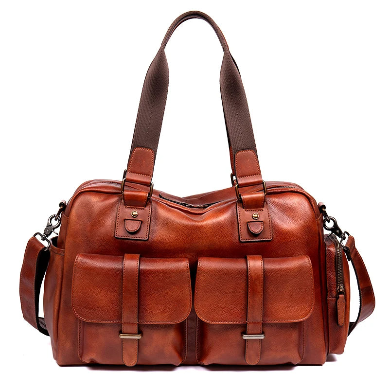 Bags & Handbags Genuine Leather Travel Bag Layered — Black | KIMLUD