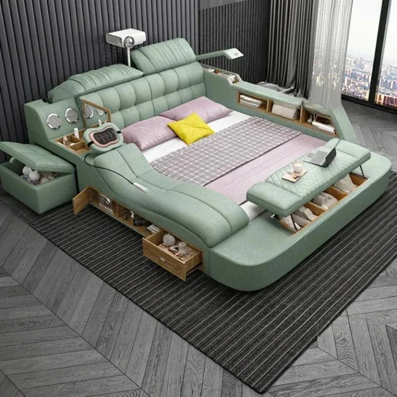 Nordic Smart Modular Double Bed Master Storage Luxury Designer Double Bed Multifunctional Leather Camas Matrimonial Furniture