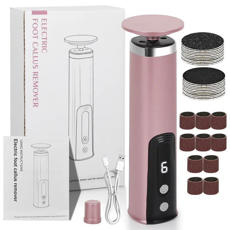2-in-1 Electric Pedicure Foot Callus Remover Foot Care Electronic Foot Grinder & Replacement Sandpaper Dead Skin Pedicure Tool