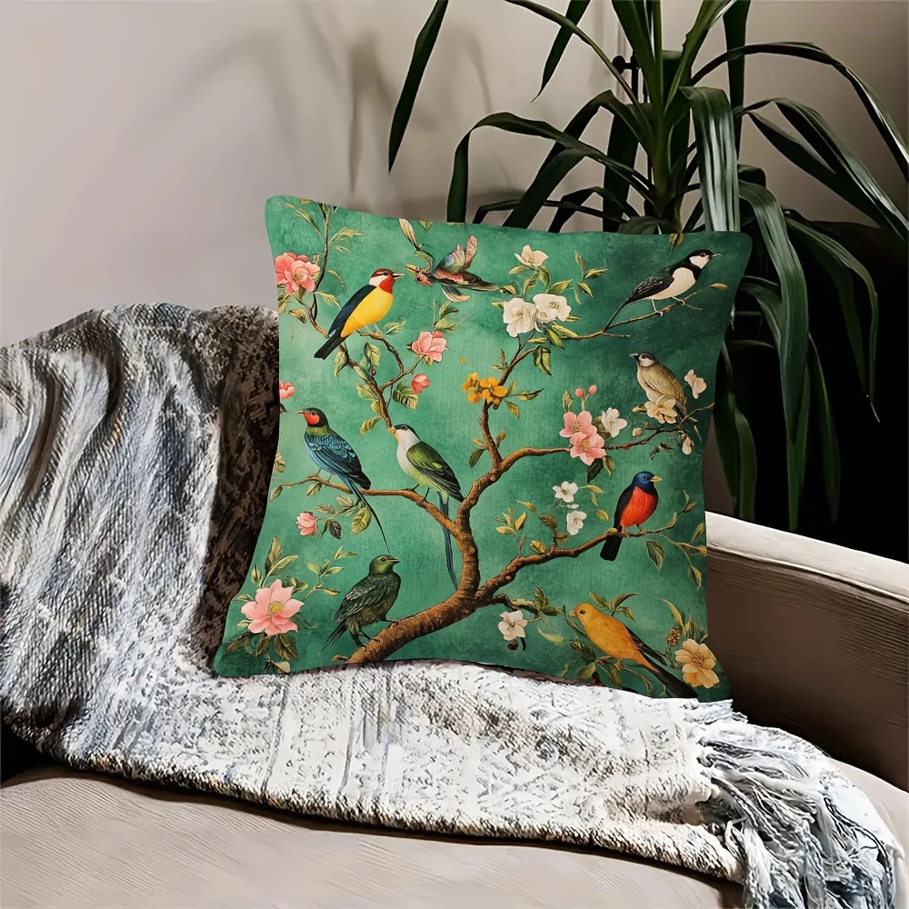 Exotic Bird Style Pillow Cover | 18X18 Inches | Hand Washable | Decorative Pillows for Sofa, Living Room, Bedroom, And Office