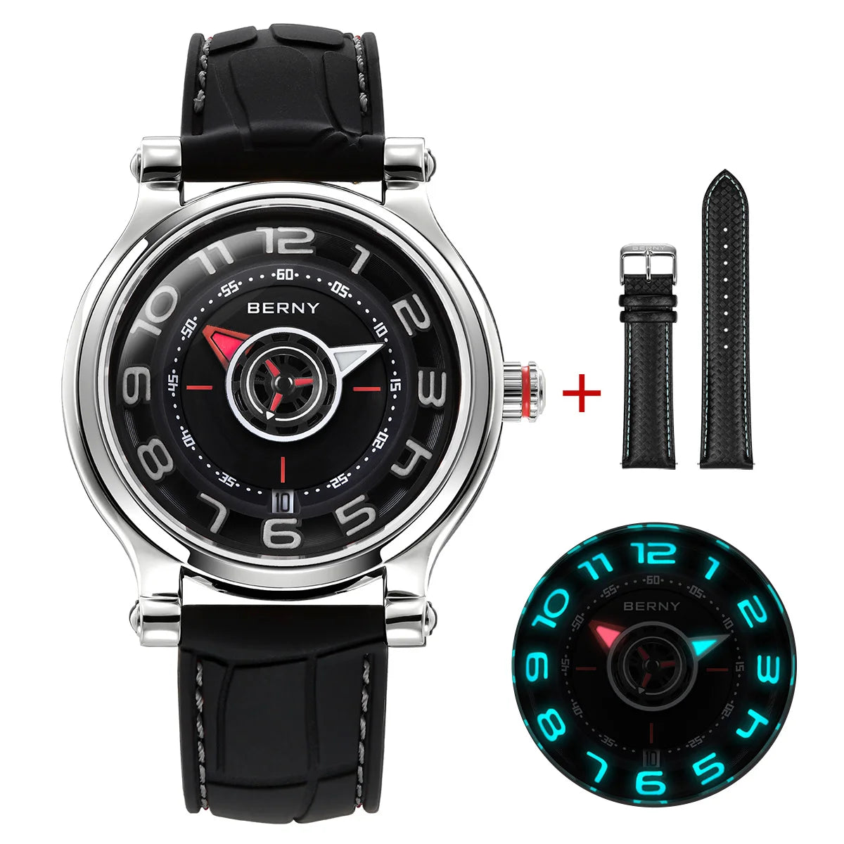 BERNY Men's Mechanical Watch Sapphire Miyota 8215 Multifunction Super Luminous Watch Compass Tire Dial Cool Play Men Wristwatch