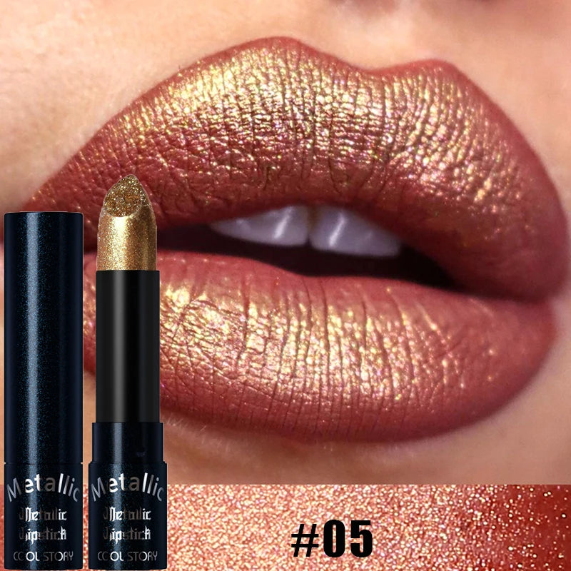 Diamond Pink Lipstick Metallic Glitter Lipstick Waterproof Shiny Pearlescent Dark Blue Red Matte Lip Gloss Halloween Lips Makeup