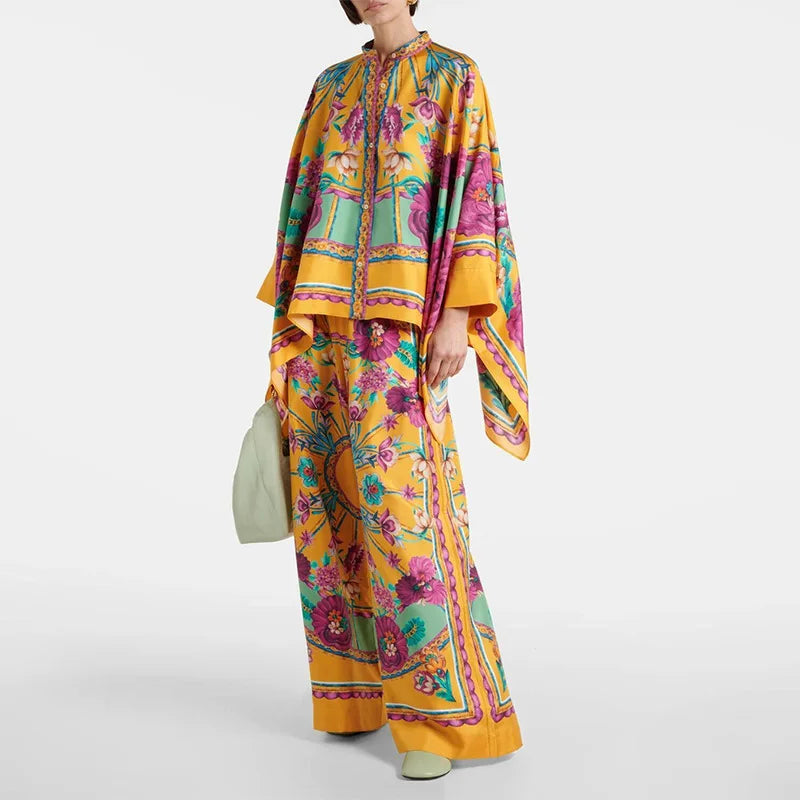 Two Piece Set – Irregular Geometric Print – Wide Leg – | KIMLUD