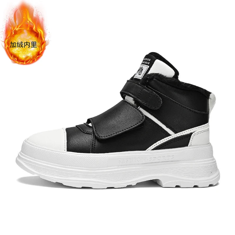 Autumn Men Casual Sneakers Leather Chunky Platform High-top Shoes Ankle Boots Magic Tape Sneakers Male Breathable Sport Shoes 44