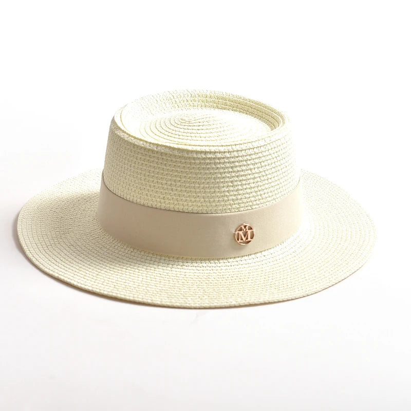 Hats and Caps Flat Brim Sun Hat with Ribbon — Natural | KIMLUD