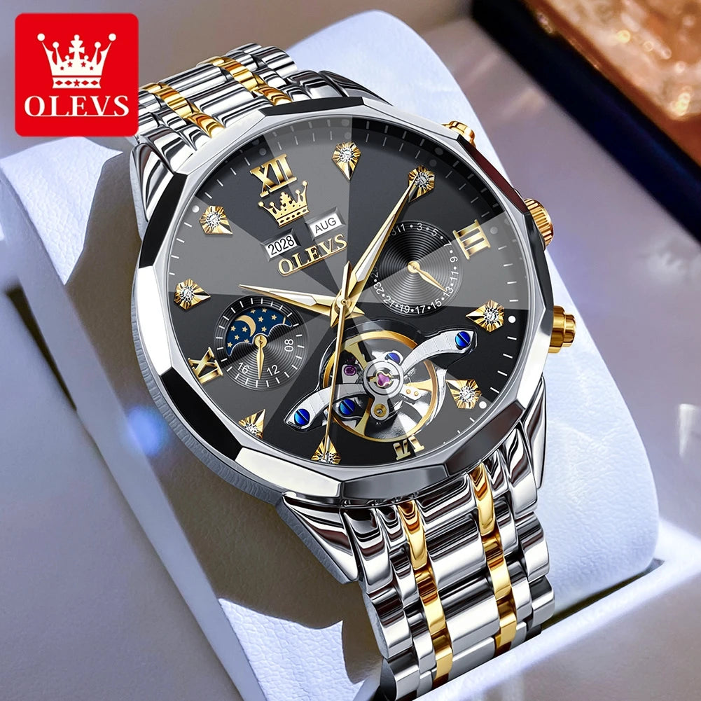 OLEVS 6621 Men Watch Top Brand Moon Phase Watch for Men Dual Calendar Display Original Watches NEW