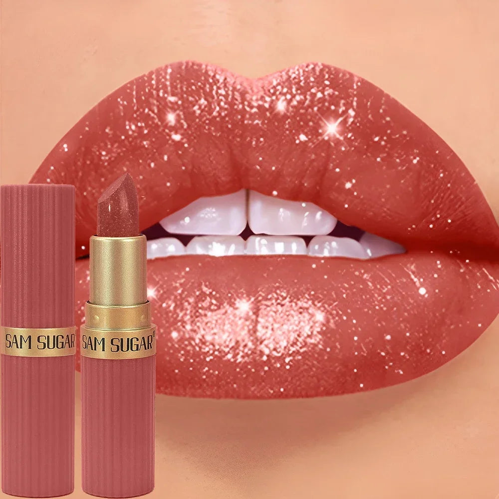 Diamond Shiny Velvet Matte Lipstick Glitter Shimmer Pearlescent Sexy Red Lip Tint Non-Stick Lip Stick High Pigment Lips Cosmetic