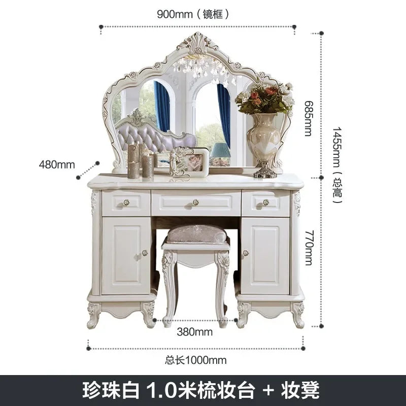 Wooden European Luxury Vanity Table With Arch Mirror — White | KIMLUD
