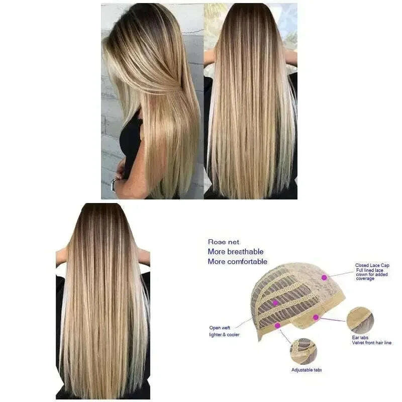 KIMLUD, 72cm Women Long Straight Wig With Hair Net Blonde Synthetic Hair Wigs Headgear For Daily Wear, KIMLUD Womens Clothes