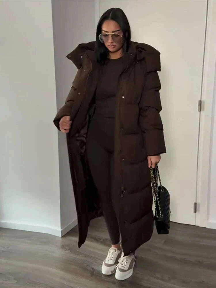 Hooded Lace up Long Jacket Woman Solid Color Zipper Long Sleeve Loose Coats Versatile Warm Minimalist Women's New Winter Jackets