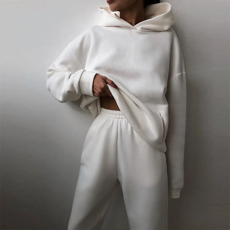 Fleece Hooded Two-Piece Set Cozy Winter Essential — Black | KIMLUD