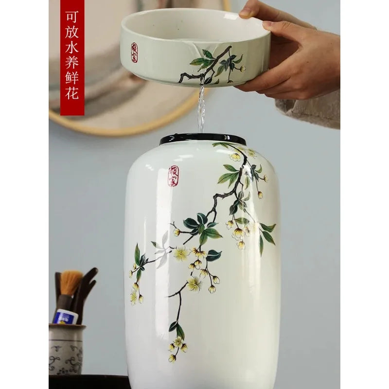 Chinese Ceramic Vase Decoration Living Room Entrance Floral Home Hydroponic Simple round Housewarming Gift Flower