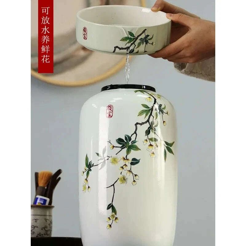 KIMLUD, Chinese Ceramic Vase Decoration Living Room Entrance Floral Home Hydroponic Simple round Housewarming Gift Flower, KIMLUD Womens Clothes