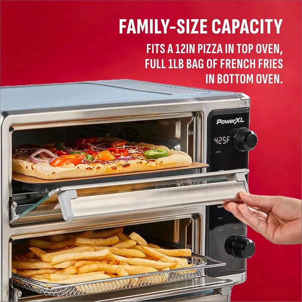 Dual Door Air Fryer Oven with 10 Cooking Functions, Ideal for Family Meals, Stainless Steel