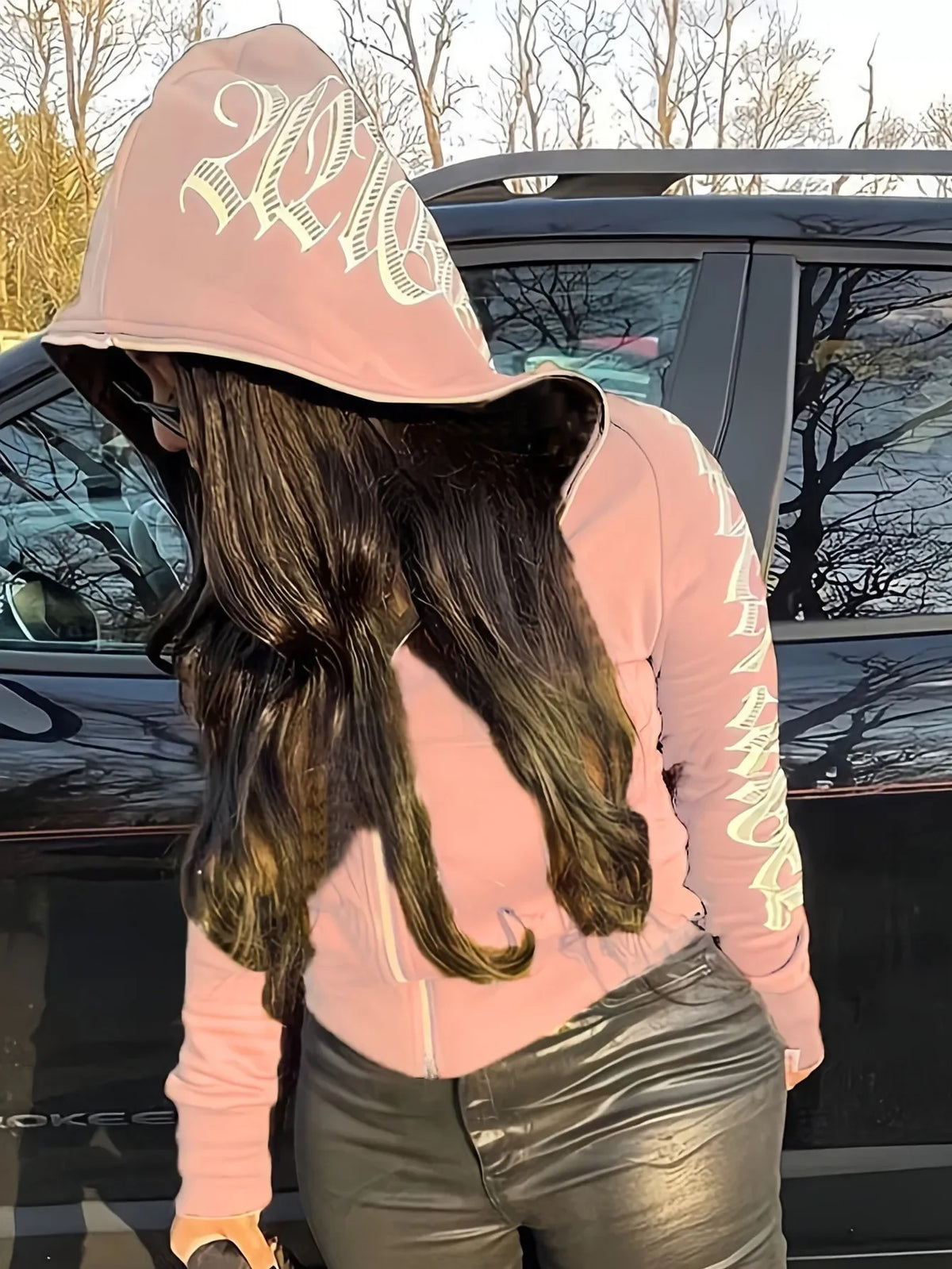 Zip Up Hoodie – Letter Printed – Hooded Silhouette | KIMLUD