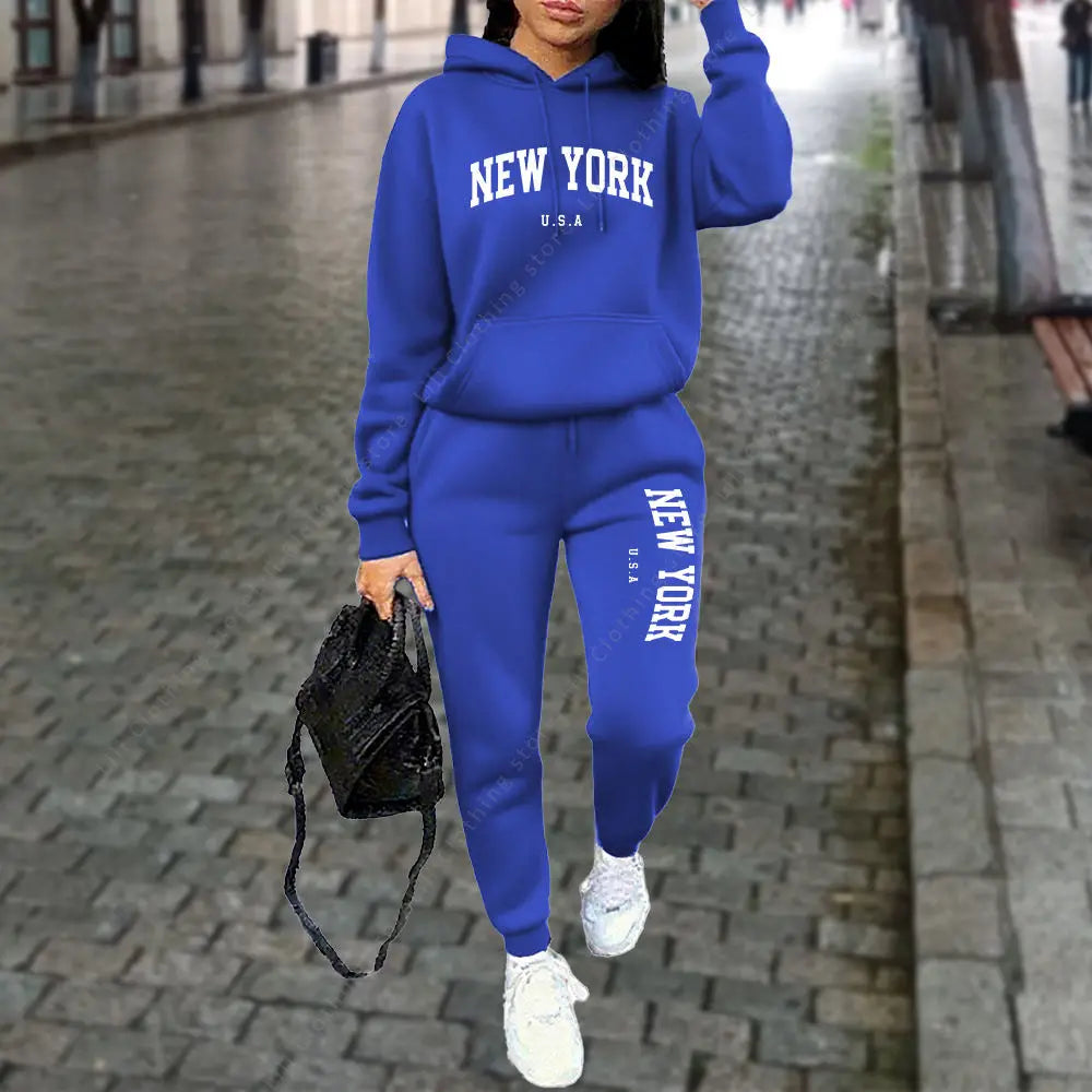 NEW YORK Women's Tracksuit Autumn Winter Hoodies Trousers 2PCS Suit Sports Jogging Street High quality Clothes Women Pants Sets