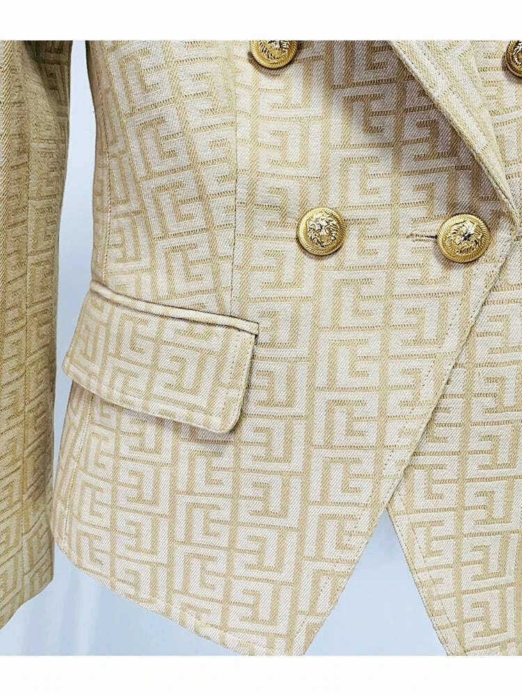 KIMLUD, HIGH STREET Newest Fashion 2025 Runway Designer Jacket Women's Top Stitching Classic Lion Buttons Monogram Jacquard Blazer, KIMLUD Womens Clothes