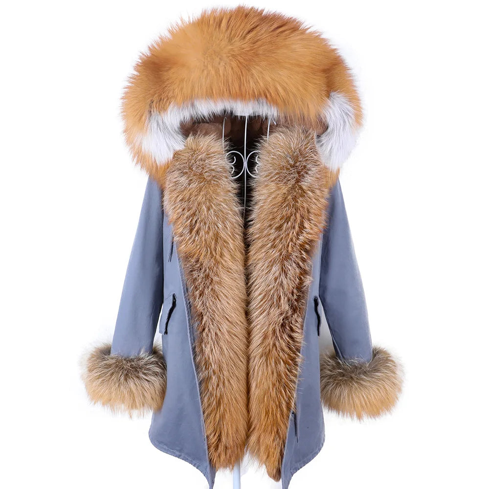 2023 Super Hot Winter Jacket Hooded Long Overcoat Parkas Female Clothes Removable Real Fox Fur Collar Coats Woman