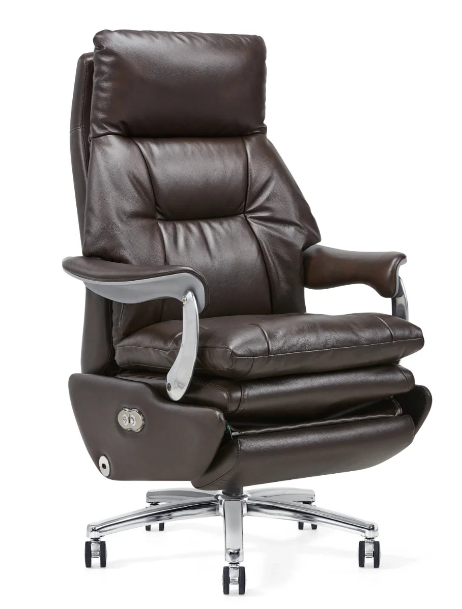 Leather Executive Chair With Electric Massage — Tan | KIMLUD
