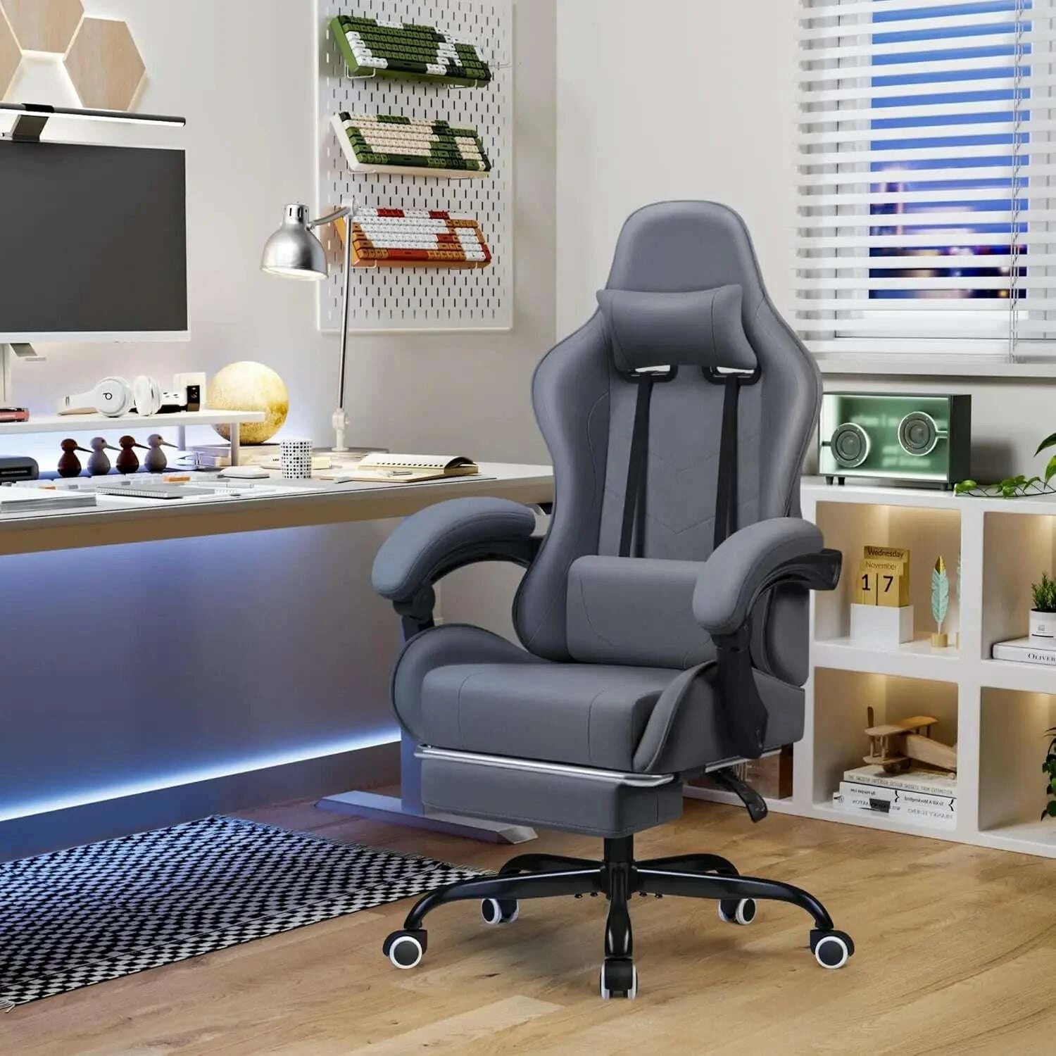 gaming-chair-fabric-with-massage-lumbar-support-ergonomic-racing-video-game-chair-with-adjustable-footrest-and-customizedkimludkimlud-35574558