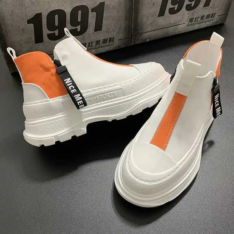Men's Chelsea Boots – Thick Soles – Leather – White | KIMLUD