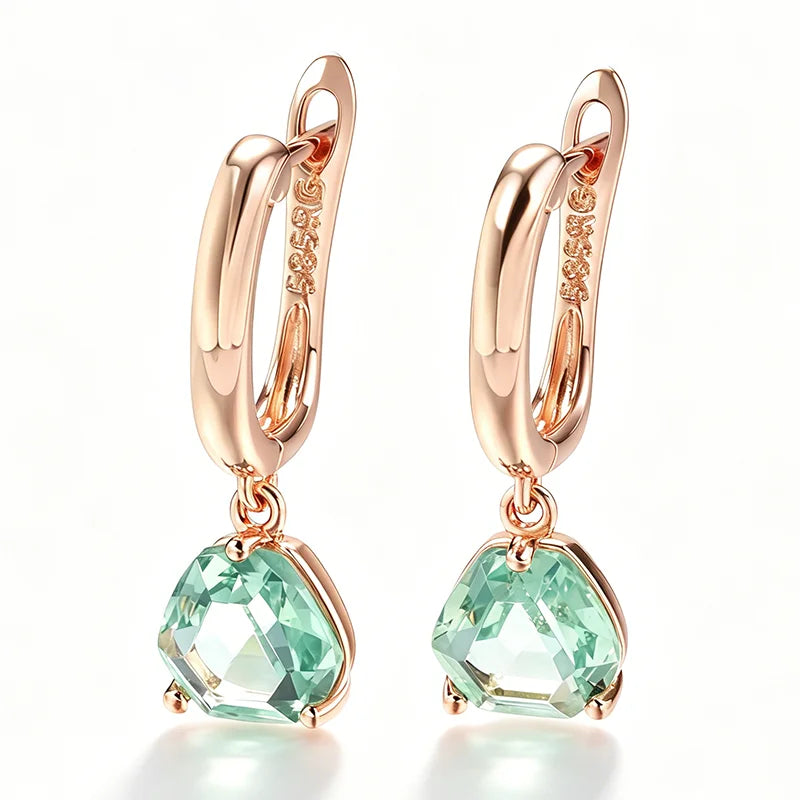 Drop Earrings – Green Stone Bride – Antique Gold | KIMLUD
