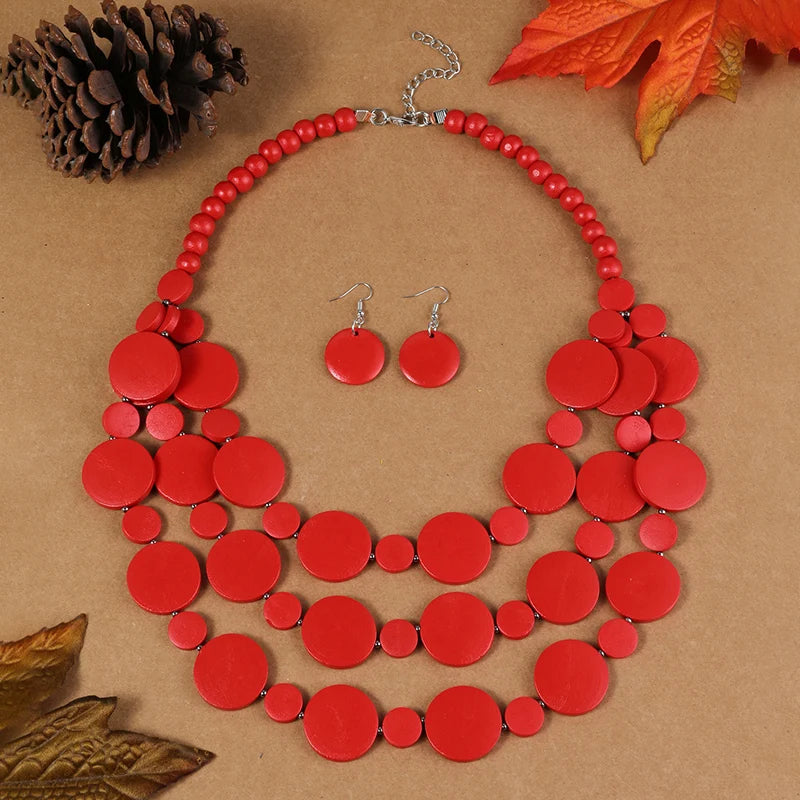 Statement Wooden Bead Solid Jewelry Set — Gold | KIMLUD