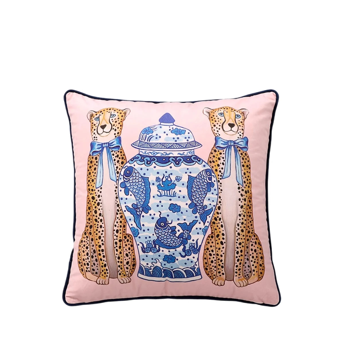 Pink Chinoiserie Pillow Covers 16x16 Inch Traditional Style Bird Dog Floral Vase Decorative Throw Pillow Case Velvet Double Side
